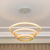 Minimalist LED Wood Rings Chandelier in Beige, 21"/25" Width
